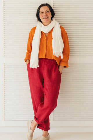 ESTELLE PURE NATURAL LINEN PANT WITH ZIPPER AND BUTTON P C Crafts