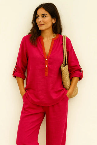 ESTELLE PURE NATURAL LINEN PANT WITH ZIPPER AND BUTTON P C Crafts