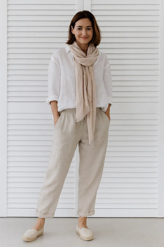 ESTELLE  PURE NATURAL LINEN PANT WITH ZIPPER AND BUTTON P C Crafts