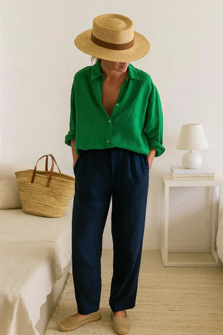 ESTELLE  PURE NATURAL LINEN PANT WITH ZIPPER AND BUTTON P C Crafts