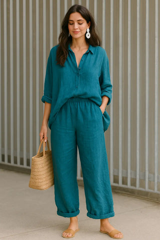 ESTELLE  PURE NATURAL LINEN PANT WITH ZIPPER AND BUTTON P C Crafts