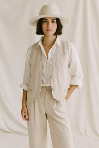 BELLA SHORT VEST PURE NATURAL LINEN JACKET P C Crafts