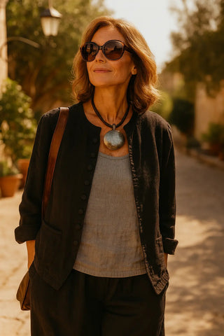 Sophia Pure Natural Linen Jacket and Pant Co-ord Set. P C Crafts