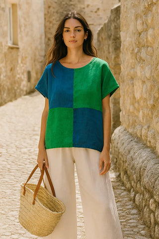 VESALA PURE NATURAL LINEN COLOR BLOCK OVERSIZED TUNIC P C Crafts