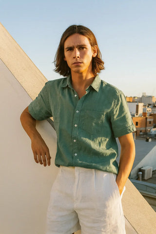 LEONARDO: Effortless Summer Pure Natural Linen Short Sleeve Shirt P C Crafts