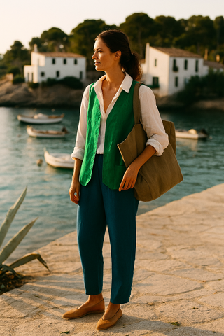 BELLA Green Pure Linen Vest for Women | FABULOUS! Linen