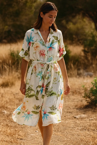 OMERALA SHACKET PURE NATURAL LINEN FLORAVINE DRESS P C Crafts