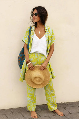 MOV PURE NATURAL LINEN LEAFY SERENITY PRINTED PANT P C Crafts