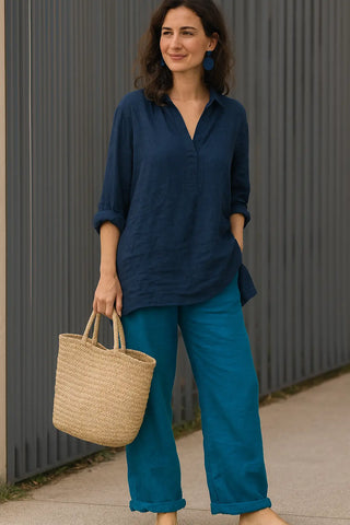 HAZEL PURE NATURAL LINEN PRINCESS CUT FRONT POCKET PANT P C Crafts