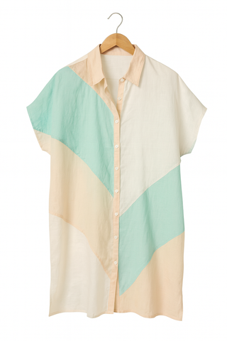 KOYA PURE NATURAL LINEN COLOR BLOCK MID LENGTH SHIRT DRESS P C Crafts