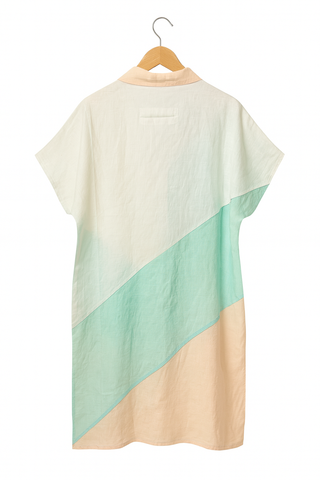 KOYA PURE NATURAL LINEN COLOR BLOCK MID LENGTH SHIRT DRESS P C Crafts