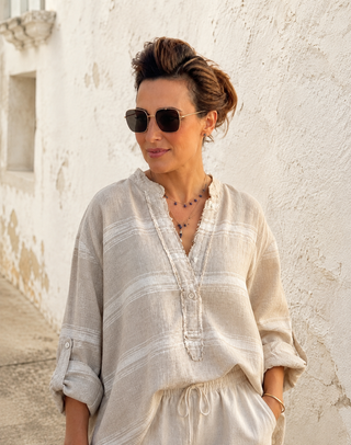 LUCIA Pure Natural Linen Striped Co-Ord Set for Women | Premium Linen Matching Set | FABULOUS! Linen