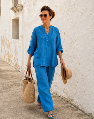 LUCIA Azure Blue Linen Co-Ord Set for Women | FABULOUS! Linen