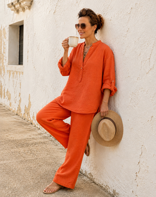 LUCIA Sunlit Orange Premium Linen Co-Ord Set with Frayed Details | FABULOUS! Linen