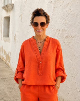 LUCIA Sunlit Orange Premium Linen Co-Ord Set with Frayed Details | FABULOUS! Linen