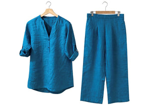 LUCIA Teal Blue Linen Co-Ord Set for Women | Premium Summer Linen Outfit India | FABULOUS! Linen