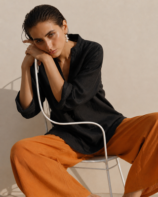 Black Premium Linen Shirt for Women | Breathable Summer Linen Top-Lucia