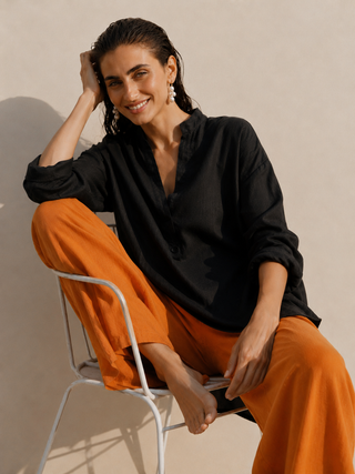 Black Premium Linen Shirt for Women | Breathable Summer Linen Top-Lucia