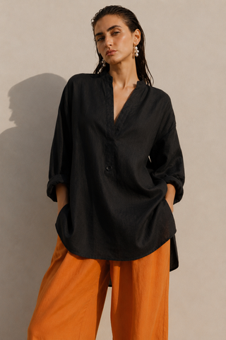 Black Premium Linen Shirt for Women | Breathable Summer Linen Top-Lucia