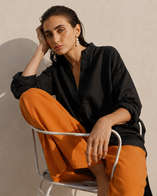 Black Premium Linen Shirt for Women | Breathable Summer Linen Top-Lucia