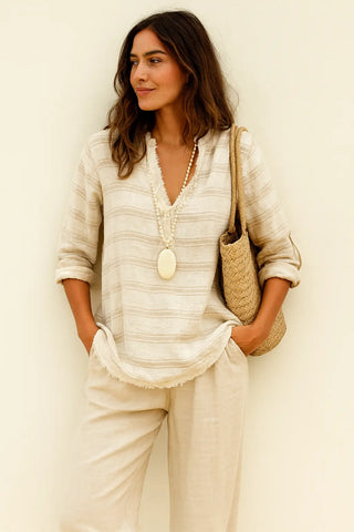 LUCIA PURE NATURAL LINEN STRIPED SHIRT P C Crafts