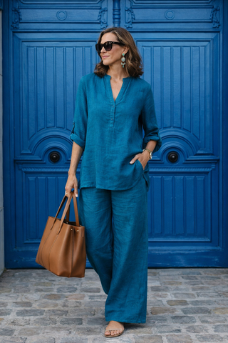 LUCIA Teal Blue Linen Co-Ord Set for Women | Premium Summer Linen Outfit India | FABULOUS! Linen