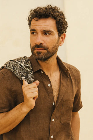 LEONARDO: Effortless Summer Pure Natural Linen Short Sleeve Shirt P C Crafts