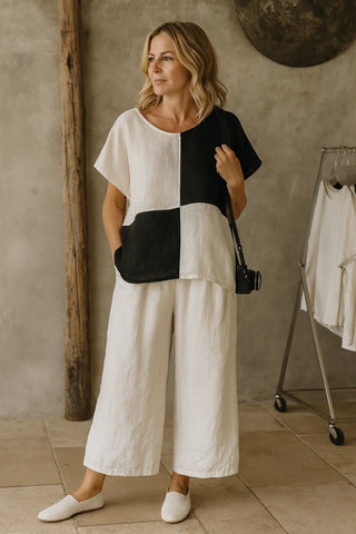 VESALA PURE NATURAL LINEN COLOR BLOCK OVERSIZED TUNIC P C Crafts