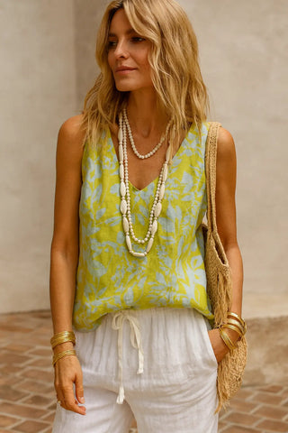 ALMA PURE NATURE LINEN LEAFY SERENITY PRINTED TANK TOP P C Crafts