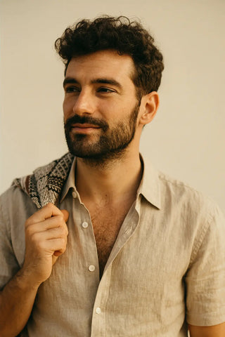 LEONARDO: Effortless Summer Pure Natural Linen Short Sleeve Shirt P C Crafts