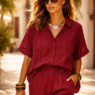 MAROON PREMIUM LINEN BLEND CLASSIC EMBROIDERED CO-ORD SET