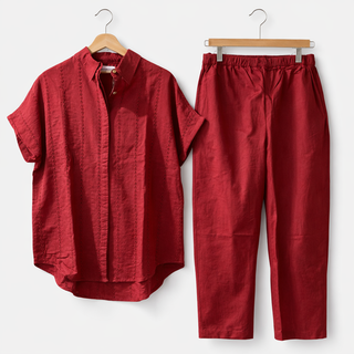 MAROON PREMIUM LINEN BLEND CLASSIC EMBROIDERED CO-ORD SET