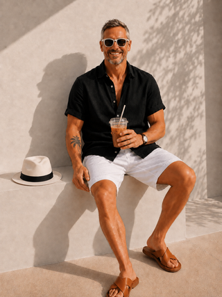RIVOLI Black Linen Short Sleeve Shirt for Men | FABULOUS! Linen