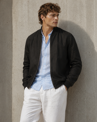RIVIERO Black Linen Jacket for Men | Premium Washed Linen Luxury Jacket | FABULOUS! Linen