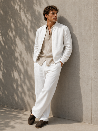 RIVIERO White Linen Jacket for Men | Premium Washed Linen Luxury Jacket | FABULOUS! Linen