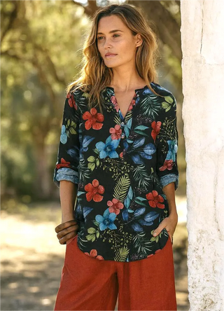 WAL PURE NATURAL LINEN TROPICAFLORAL OASIS SHIRT P C Crafts