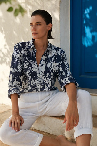 ESME  PURE NATURAL LINEN AZURE GARDEN SHIRT P C Crafts