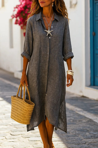 SHENNA SHIRT PURE NATURAL LINEN SOLID COLOR DRESS P C Crafts