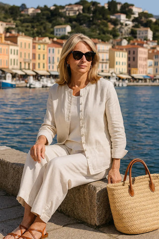 Sophia Pure Natural Linen Jacket and Pant Co-Ord Set. P C Crafts