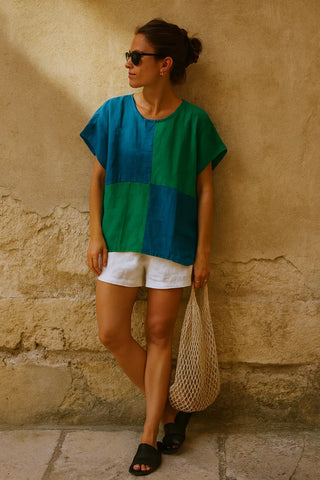 VESALA PURE NATURAL LINEN COLOR BLOCK OVERSIZED TUNIC P C Crafts