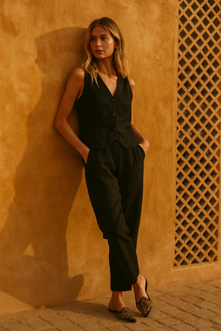 BELLA SHORT VEST PURE NATURAL LINEN JACKET P C Crafts