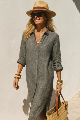 SHENNA SHIRT PURE NATURAL LINEN SOLID COLOR DRESS P C Crafts