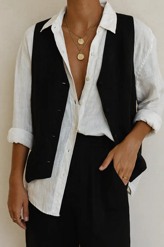 BELLA SHORT VEST PURE NATURAL LINEN JACKET P C Crafts