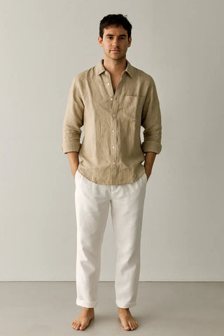 Francesco Men Natural Linen Beige Sand Shirt P C Crafts