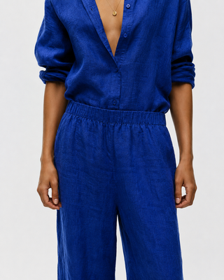 NARLA Marine Blue Linen Co-Ord Set for Women | Premium Washed Linen Matching Set | FABULOUS! Linen
