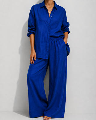 NARLA Marine Blue Linen Co-Ord Set for Women | Premium Washed Linen Matching Set | FABULOUS! Linen