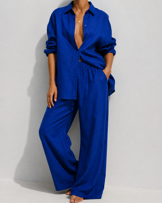 Premium Washed Linen Shirt in Marine Blue - Narla Shirt | FABULOUS! Linen by P C Crafts