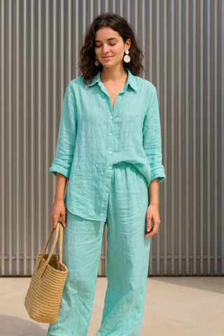 NARLA PURE NATURAL LINEN SOLID COLOR CO-ORD SET P C Crafts