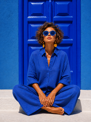Premium Washed Linen Shirt in Marine Blue - Narla Shirt | FABULOUS! Linen by P C Crafts