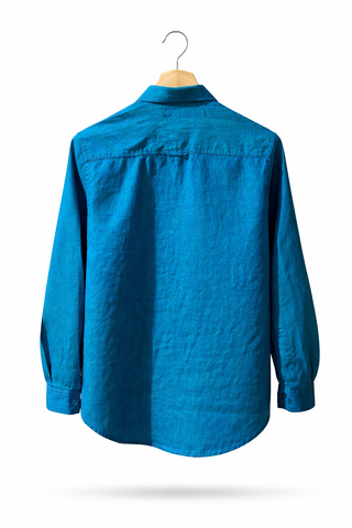 NARLA Teal Blue Pure Natural Linen Shirt – Timeless Luxury Essential